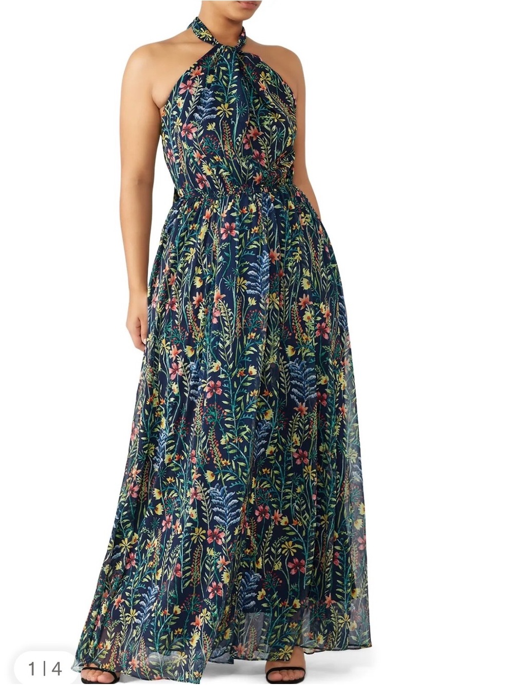Jason Wu x Eloquii Halter Floral Maxi Dress in Navy Size 14 Wedding Evening